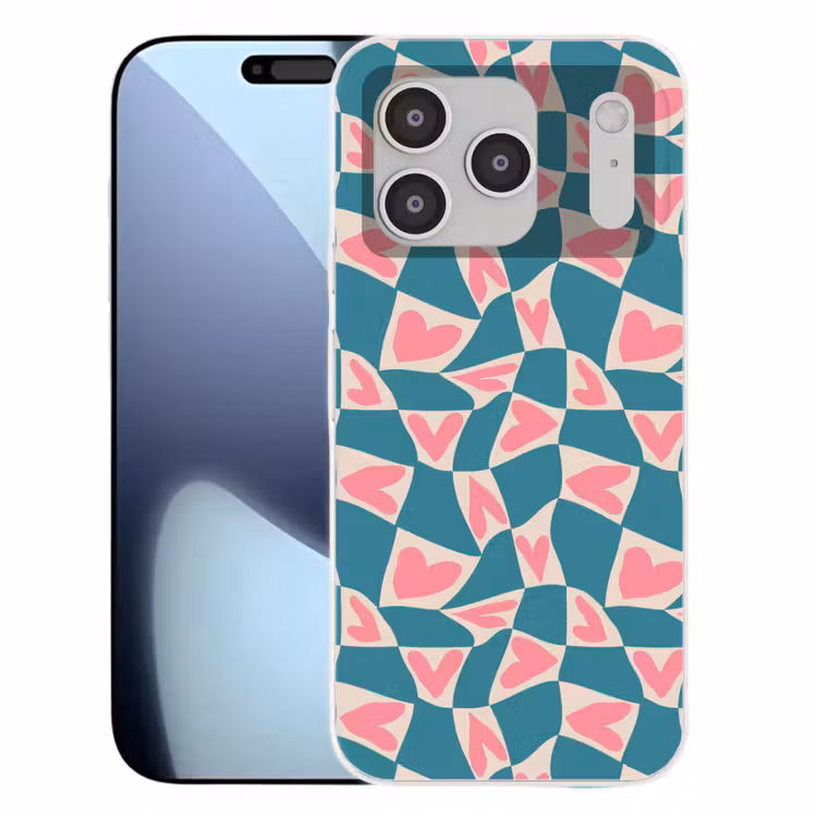 Blauw - Vlakken - Patroon - Hartjes Telefoonhoesje iPhone 17 Pro klein 878 -3d
