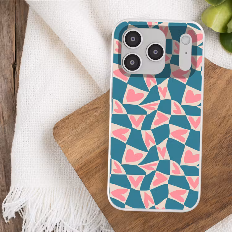 Blauw - Vlakken - Patroon - Hartjes Telefoonhoesje iPhone 17 Pro klein 878 -sfeer1