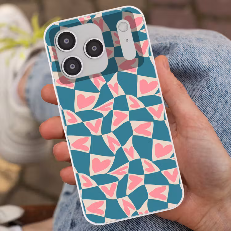 Blauw - Vlakken - Patroon - Hartjes Telefoonhoesje iPhone 17 Pro klein 878 -sfeer2