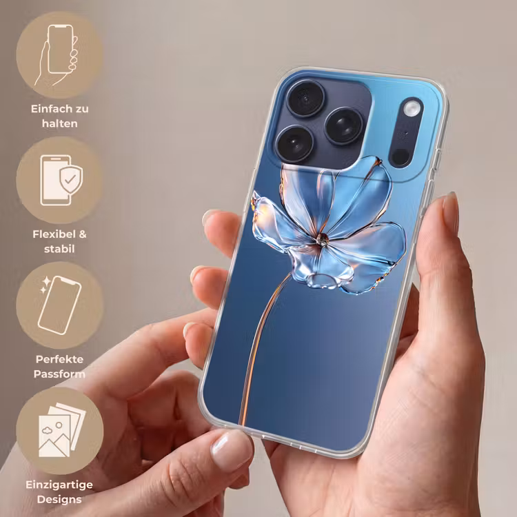 Blauw - Bloem - Glazen - Sierlijk Telefoonhoesje iPhone 17 Pro klein -sfeer3_DE