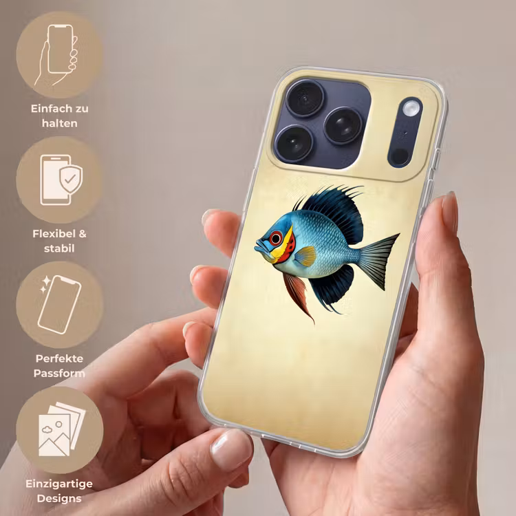 Blauw - Kieuwen - Vis - Illustratie Telefoonhoesje iPhone 17 Pro klein -sfeer3_DE