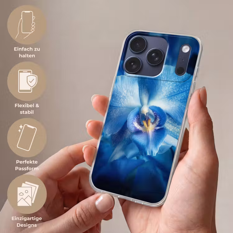 Blauw - Orchidee - Elegeant Telefoonhoesje iPhone 17 Pro klein -sfeer3_DE