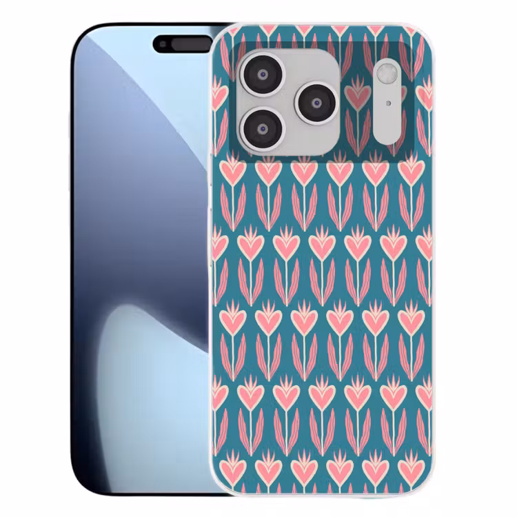Blauw - Retro - Patroon - Hartjes Telefoonhoesje iPhone 17 Pro klein 878 -3d