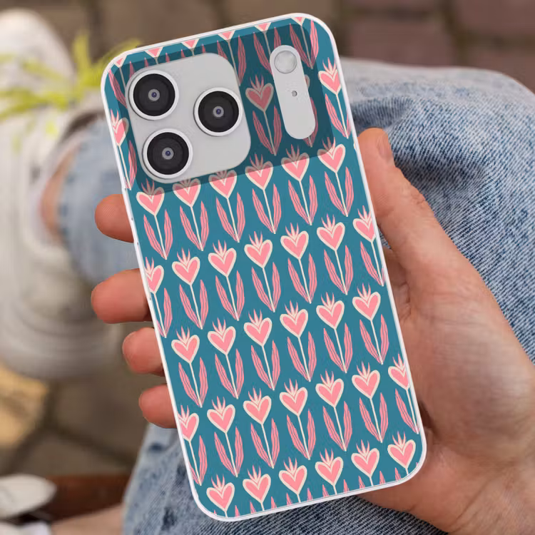 Blauw - Retro - Patroon - Hartjes Telefoonhoesje iPhone 17 Pro klein 878 -sfeer2