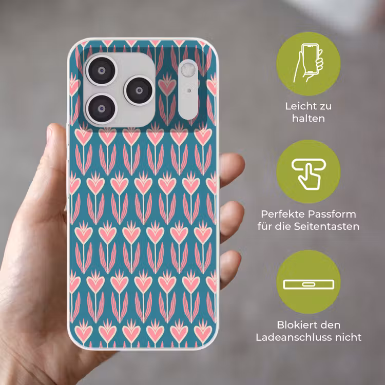 Blauw - Retro - Patroon - Hartjes Telefoonhoesje iPhone 17 Pro klein 878 -sfeer3_DE