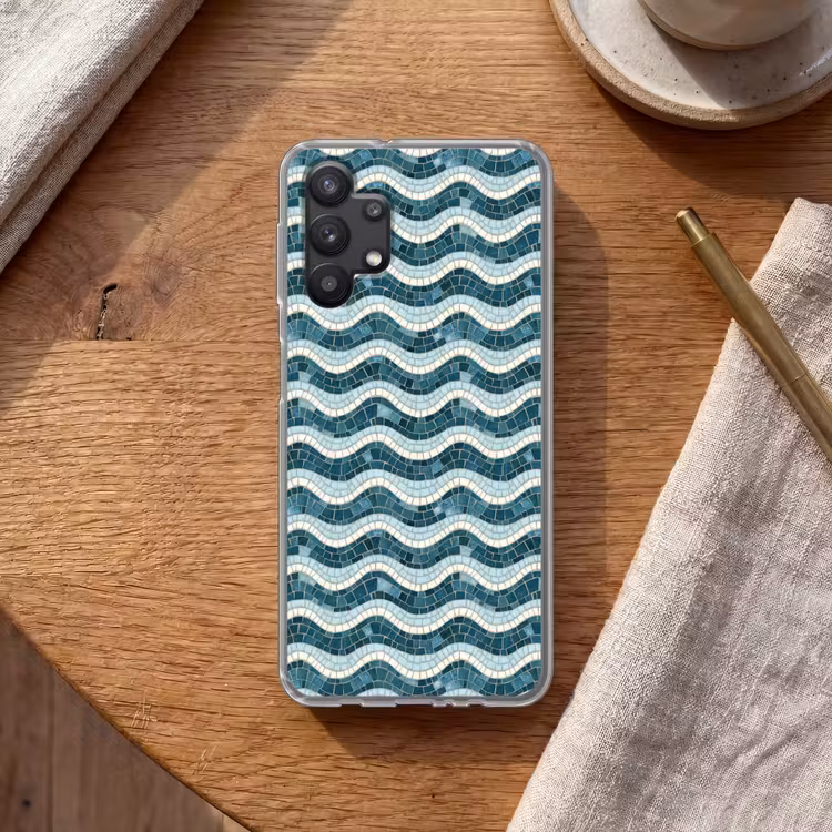Blauw - Wit - Mozaïek - Golvend Telefoonhoesje Samsung Galaxy A32 5G klein 346 -sfeer1