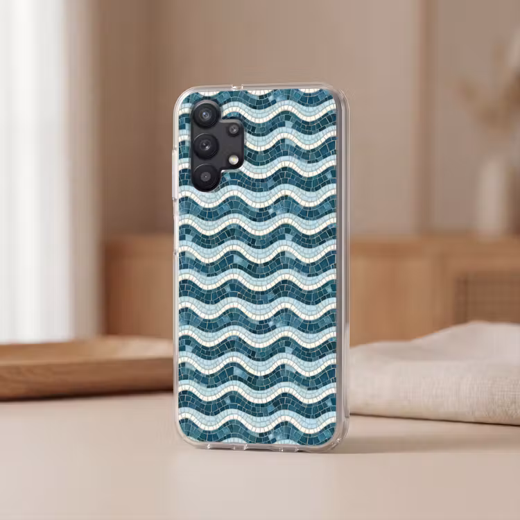 Blauw - Wit - Mozaïek - Golvend Telefoonhoesje Samsung Galaxy A32 5G klein 346 -sfeer2