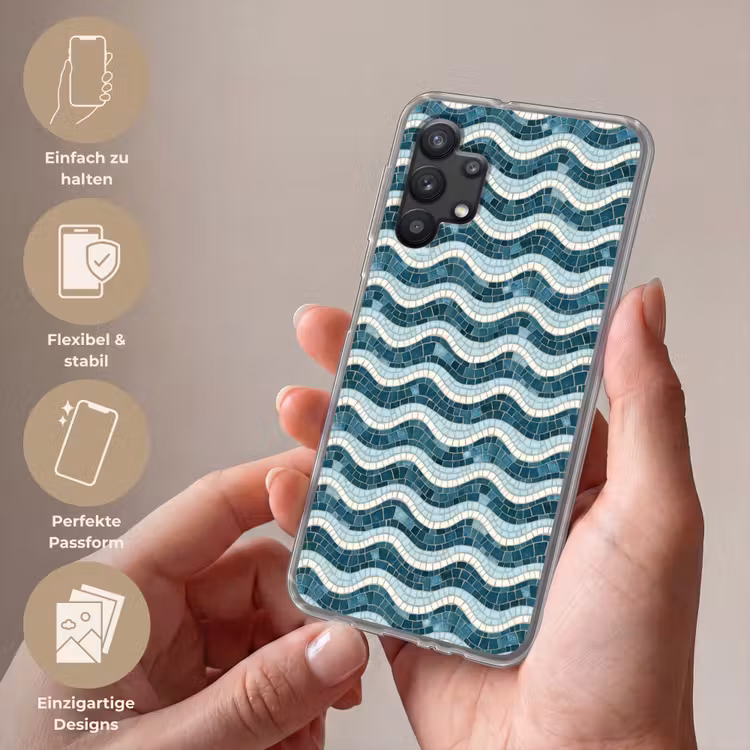 Blauw - Wit - Mozaïek - Golvend Telefoonhoesje Samsung Galaxy A32 5G klein 346 -sfeer3_DE