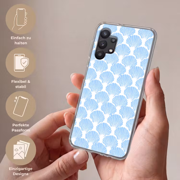 Blauw - Wit - Schelpen - Grafisch - Structuur Telefoonhoesje Samsung Galaxy A32 5G klein 346 -sfeer3_DE