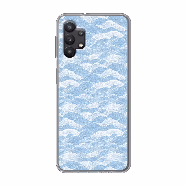 Blauw - Wit - Golven - Getekend Telefoonhoesje Samsung Galaxy A32 5G klein 346 -3d