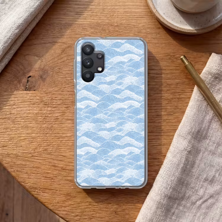 Blauw - Wit - Golven - Getekend Telefoonhoesje Samsung Galaxy A32 5G klein 346 -sfeer1