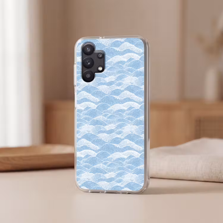 Blauw - Wit - Golven - Getekend Telefoonhoesje Samsung Galaxy A32 5G klein 346 -sfeer2