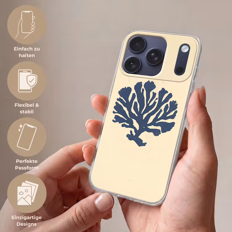Blauw koraal - Vertakkingen - Beige Telefoonhoesje iPhone 17 Pro klein -sfeer3_DE