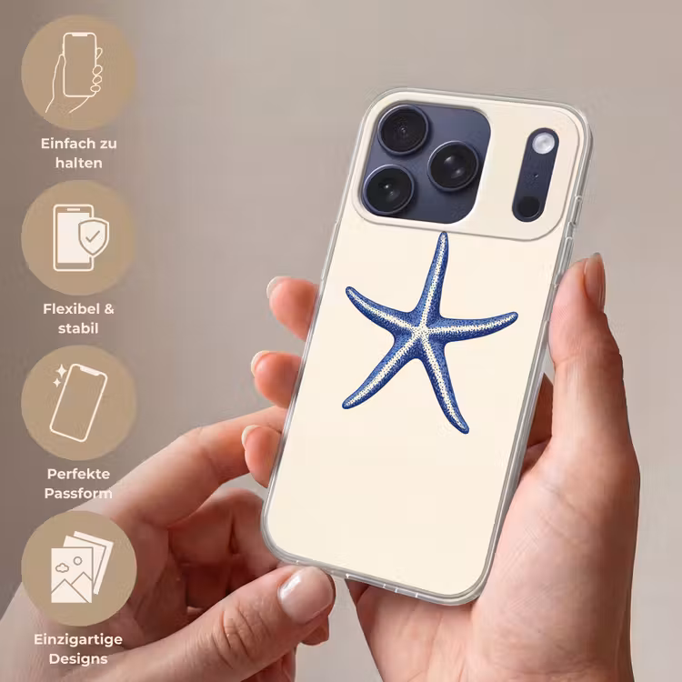Blauwe zeester - Minimalistisch - Beige Telefoonhoesje iPhone 17 Pro klein -sfeer3_DE