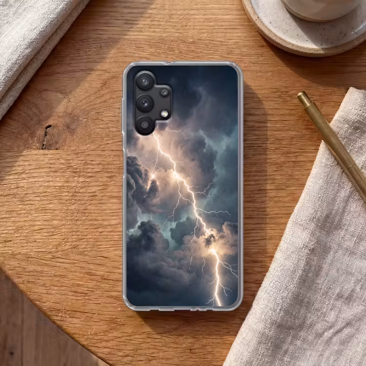 Bliksem - Storm - Natuur - Donker Telefoonhoesje Samsung Galaxy A32 5G klein -sfeer1