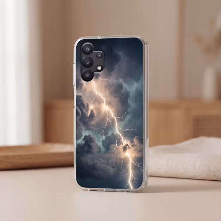 Bliksem - Storm - Natuur - Donker Telefoonhoesje Samsung Galaxy A32 5G klein -sfeer2