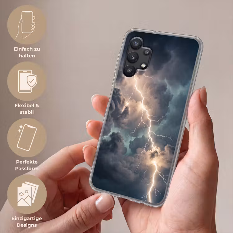 Bliksem - Storm - Natuur - Donker Telefoonhoesje Samsung Galaxy A32 5G klein -sfeer3_DE