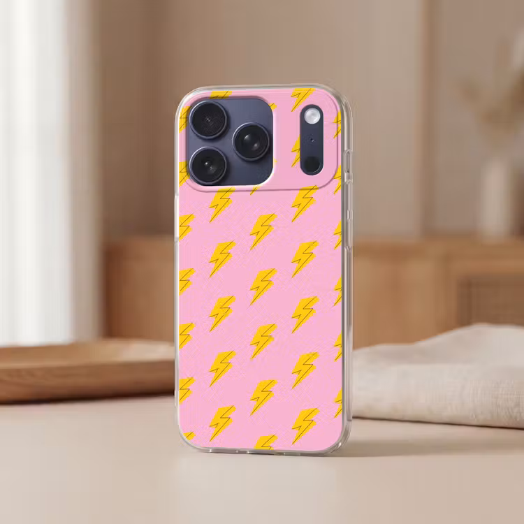 Bliksemschichten - Patroon - Geel - Roze Telefoonhoesje iPhone 17 Pro klein -sfeer2