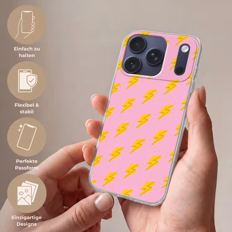 Bliksemschichten - Patroon - Geel - Roze Telefoonhoesje iPhone 17 Pro klein -sfeer3_DE