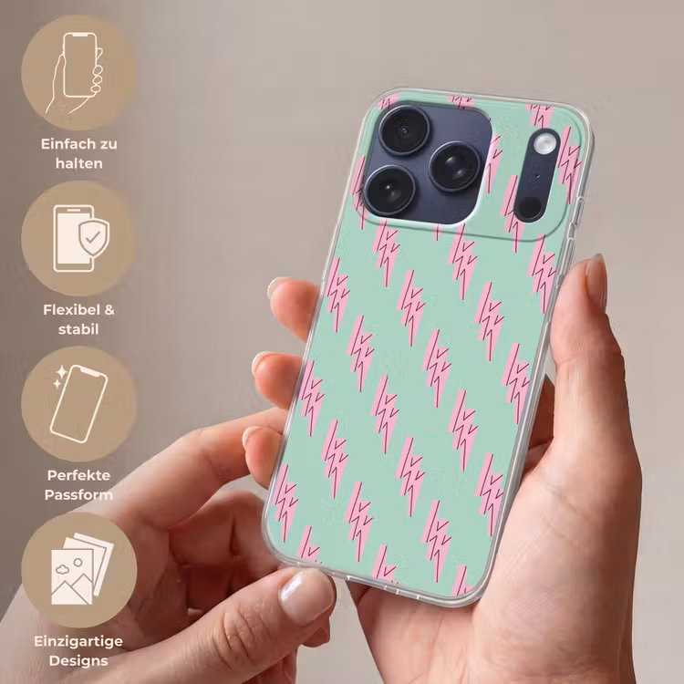 Bliksemschichten - Patroon - Groen - Roze Telefoonhoesje iPhone 17 Pro klein -sfeer3_DE
