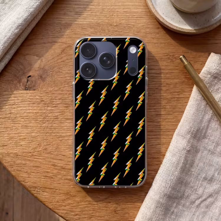 Bliksemschicht - Geel - Zwart Telefoonhoesje iPhone 17 Pro klein -sfeer1