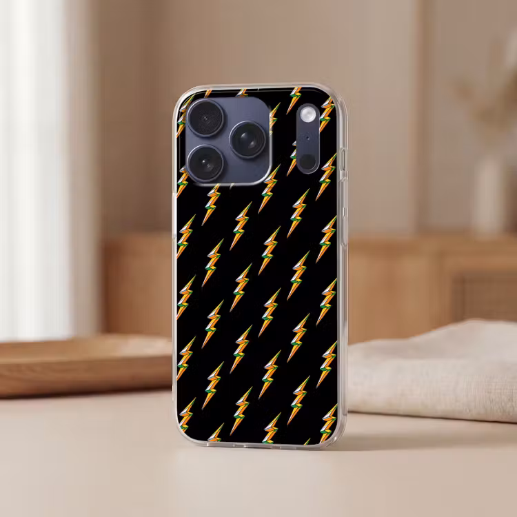 Bliksemschicht - Geel - Zwart Telefoonhoesje iPhone 17 Pro klein -sfeer2