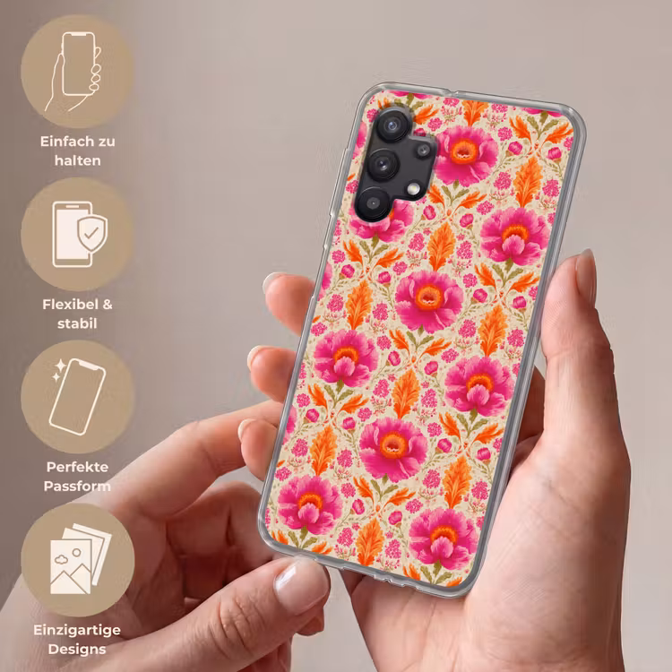 Bloemen - Barok - Roze - Oranje Telefoonhoesje Samsung Galaxy A32 5G klein 346 -sfeer3_DE