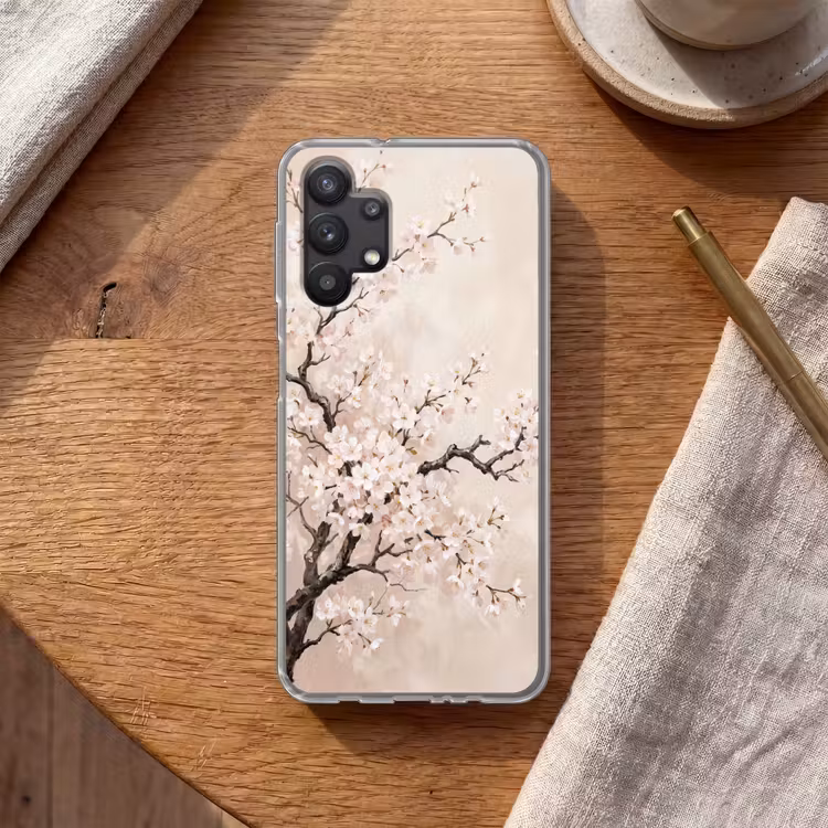 Bloesem - Illustratie - Taupe Telefoonhoesje Samsung Galaxy A32 5G klein -sfeer1