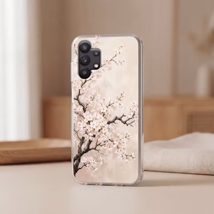 Bloesem - Illustratie - Taupe Telefoonhoesje Samsung Galaxy A32 5G klein -sfeer2