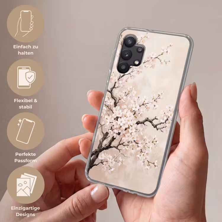 Bloesem - Illustratie - Taupe Telefoonhoesje Samsung Galaxy A32 5G klein -sfeer3_DE