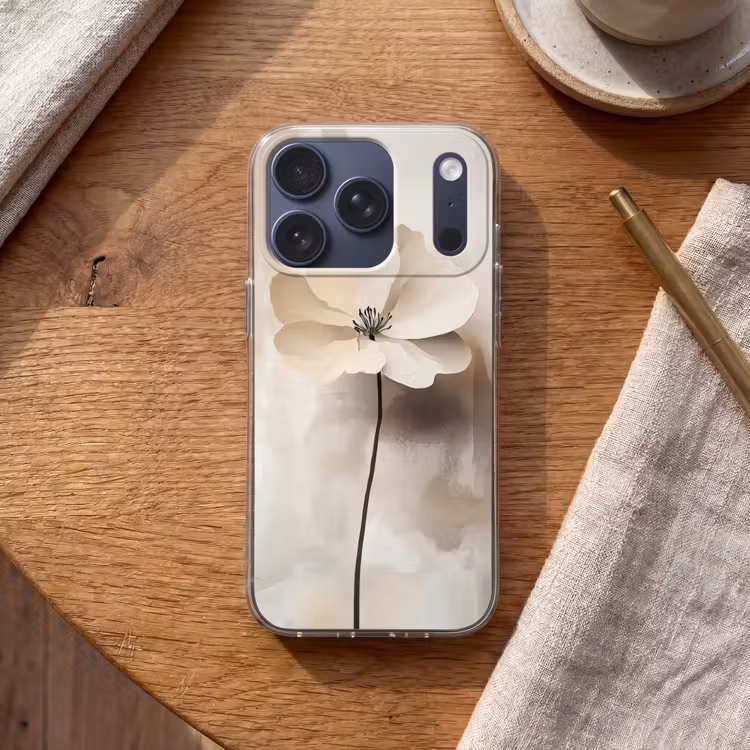 Bloem - Beige - Verf - Schaduw Telefoonhoesje iPhone 17 Pro klein -sfeer1