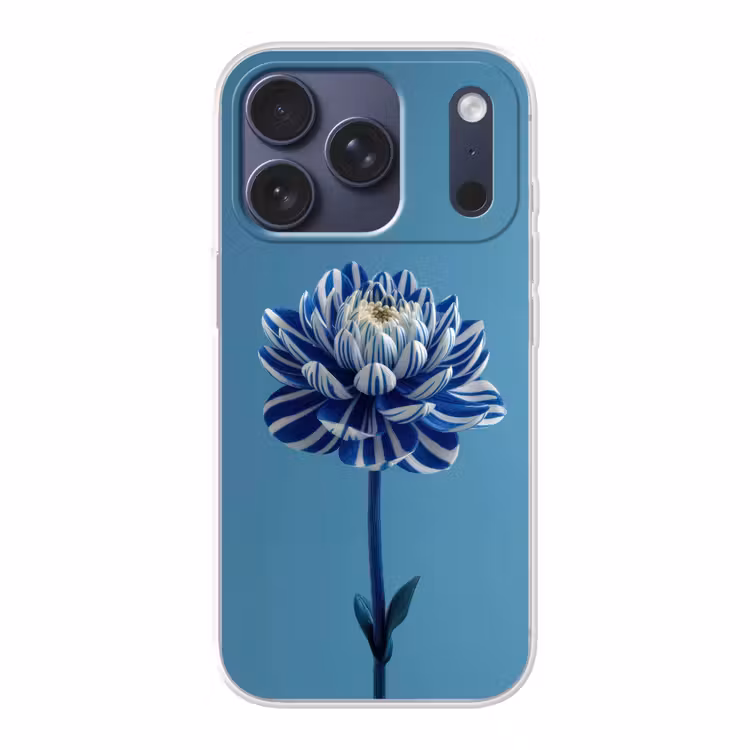 Bloem - Blauw - Bloemblaadjes - Streepjes Telefoonhoesje iPhone 17 Pro klein -3d