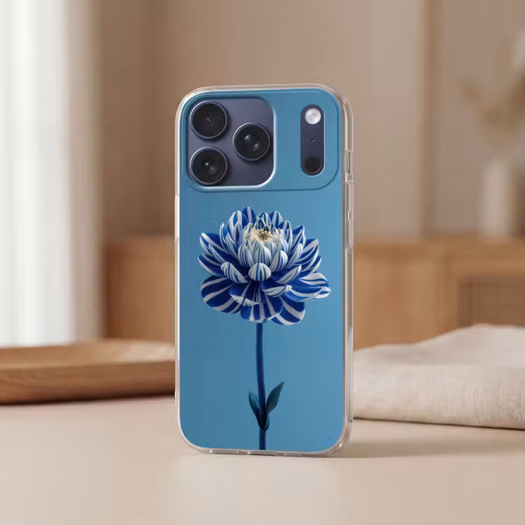 Bloem - Blauw - Bloemblaadjes - Streepjes Telefoonhoesje iPhone 17 Pro klein -sfeer2