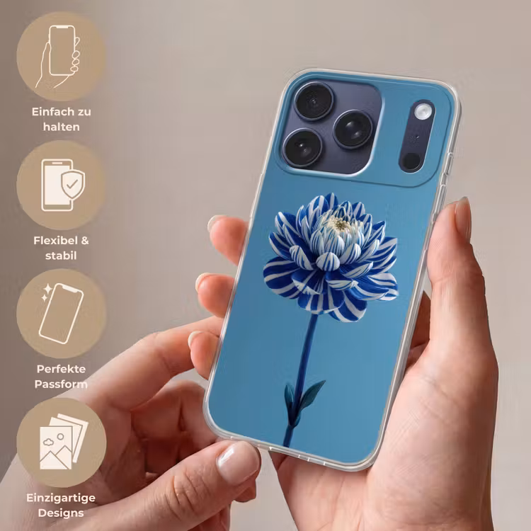 Bloem - Blauw - Bloemblaadjes - Streepjes Telefoonhoesje iPhone 17 Pro klein -sfeer3_DE