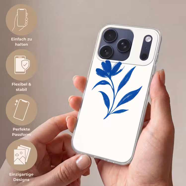 Bloem - Blaadjes - Minimalistisch - Blauw Telefoonhoesje iPhone 17 Pro klein -sfeer3_DE