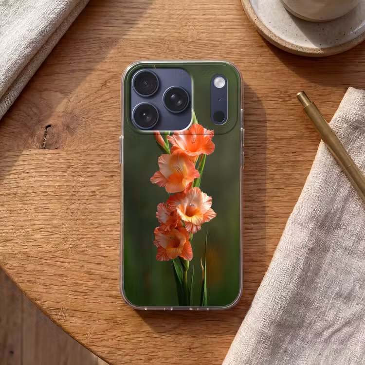 Bloem - Gladiolen - Zalmroze Telefoonhoesje iPhone 17 Pro klein -sfeer1
