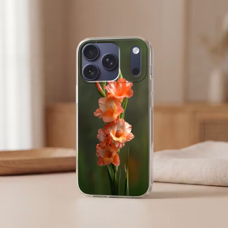 Bloem - Gladiolen - Zalmroze Telefoonhoesje iPhone 17 Pro klein -sfeer2