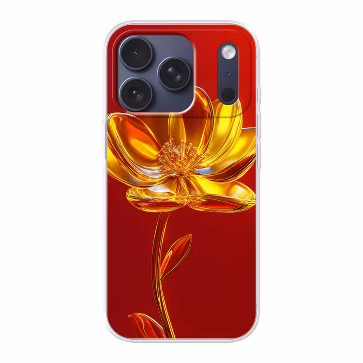 Bloem - Goud - Glazen Telefoonhoesje iPhone 17 Pro klein -3d