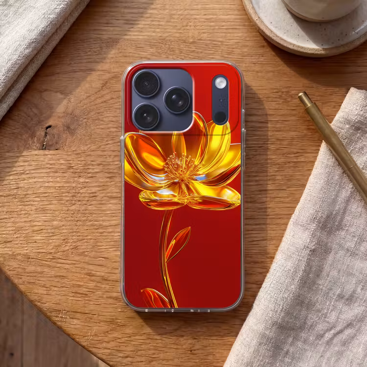Bloem - Goud - Glazen Telefoonhoesje iPhone 17 Pro klein -sfeer1