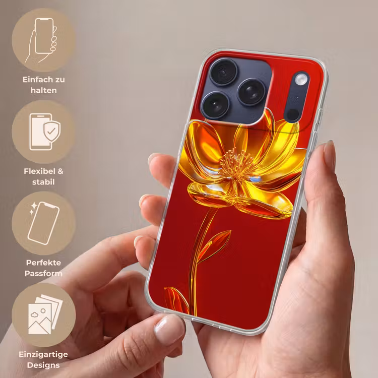 Bloem - Goud - Glazen Telefoonhoesje iPhone 17 Pro klein -sfeer3_DE