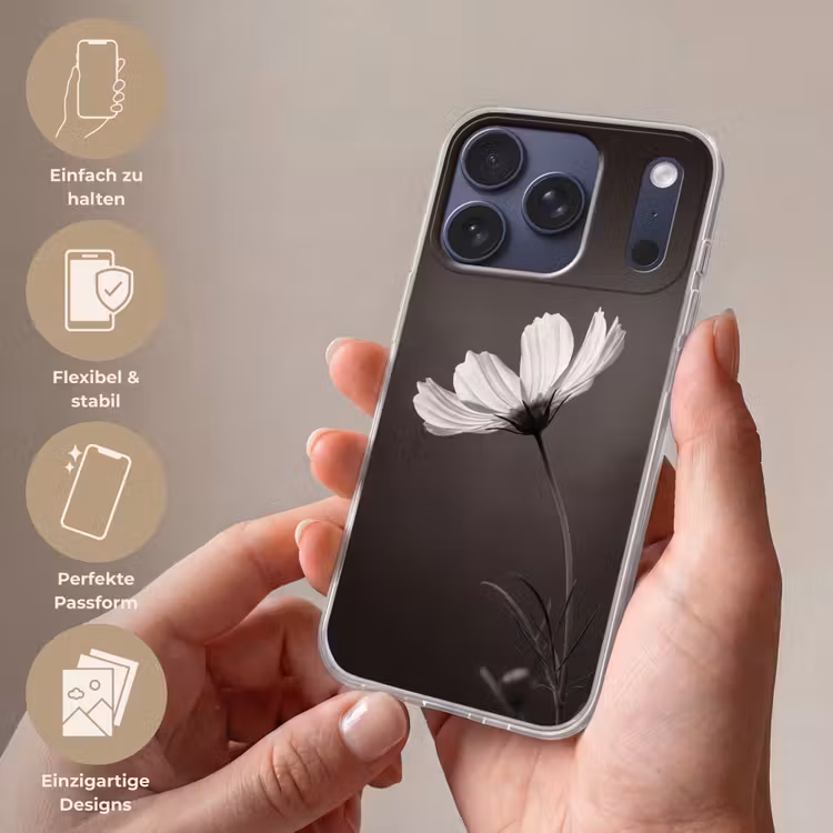 Bloem - Minimalistisch - Zwart - Wit Telefoonhoesje iPhone 17 Pro klein -sfeer3_DE