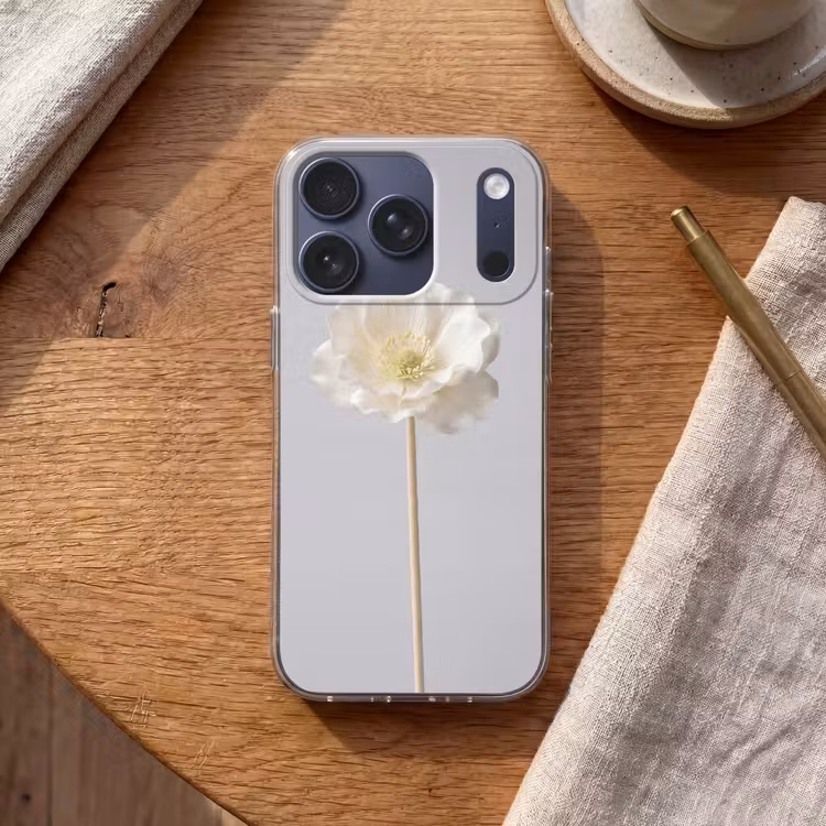 Bloem - Minimalistisch -Wit Telefoonhoesje iPhone 17 Pro klein -sfeer1