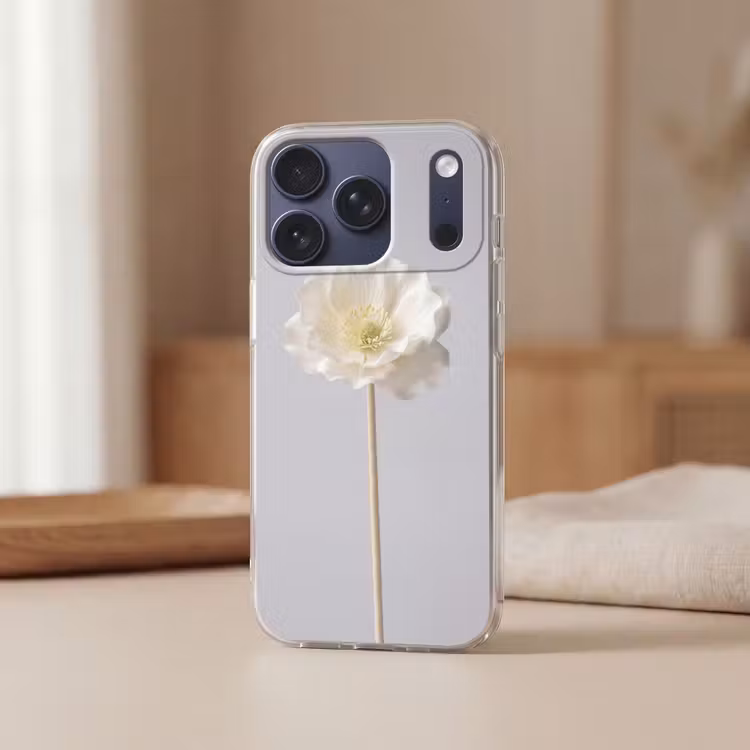 Bloem - Minimalistisch -Wit Telefoonhoesje iPhone 17 Pro klein -sfeer2