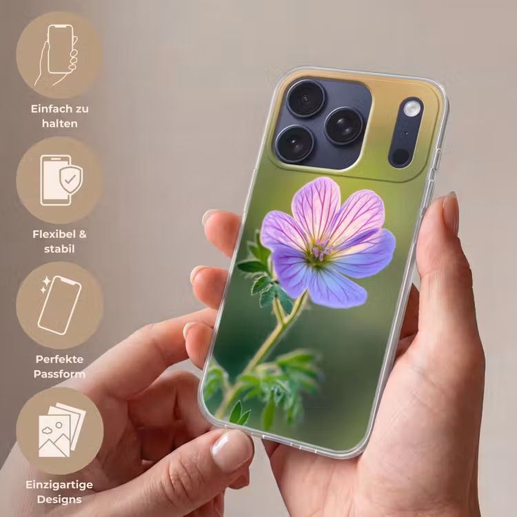 Bloem - Close up - Paars Telefoonhoesje iPhone 17 Pro klein -sfeer3_DE