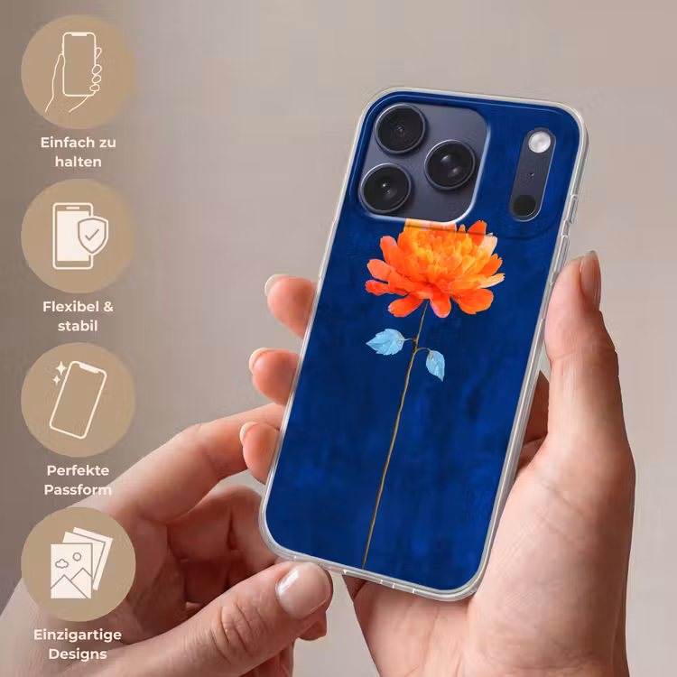 Bloem - Oranje - Bladeren Telefoonhoesje iPhone 17 Pro klein -sfeer3_DE
