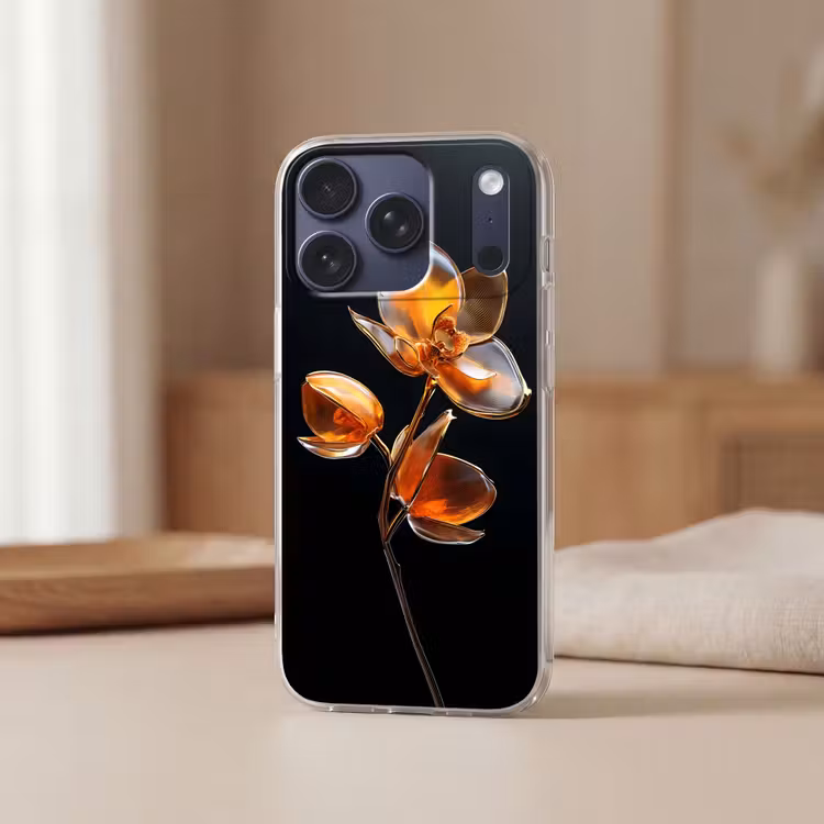 Bloem - Orchidee - Oranje Telefoonhoesje iPhone 17 Pro klein -sfeer2