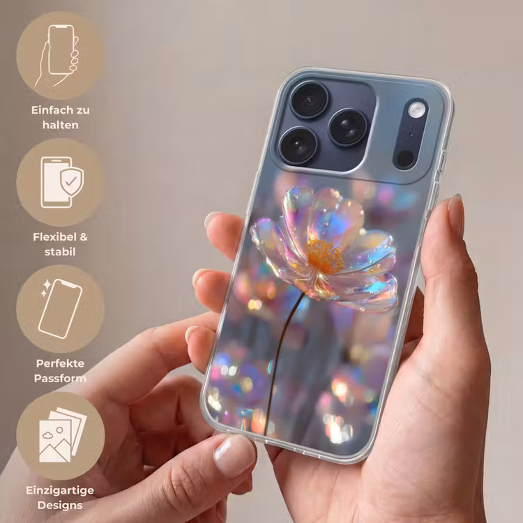 Bloem - Transparant - Pastelkleuren - Druppels Telefoonhoesje iPhone 17 Pro klein -sfeer3_DE