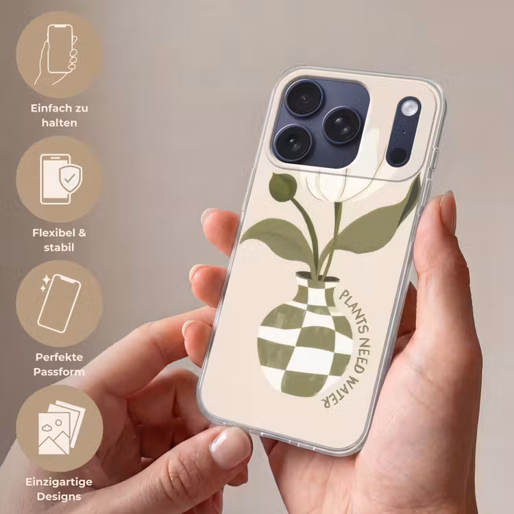 Bloem - Wit - Vaas - Quote Telefoonhoesje iPhone 17 Pro klein -sfeer3_DE