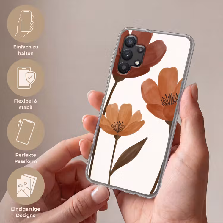 Bloemen - Abstract - Modern - Bruin - Decoratief Telefoonhoesje Samsung Galaxy A32 5G klein -sfeer3_DE