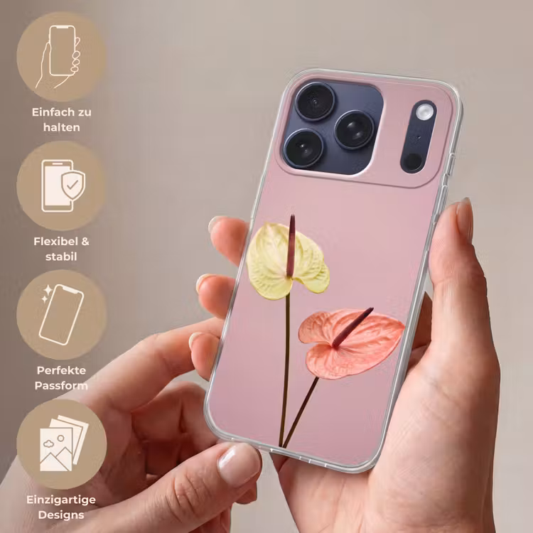 Bloemen - Anthuriums - Geel - Roze Telefoonhoesje iPhone 17 Pro klein -sfeer3_DE